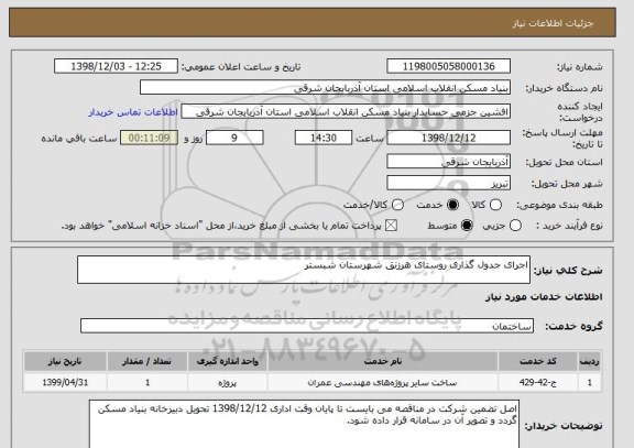 استعلام اجرای جدول گذاری روستای هرزنق شهرستان شبستر