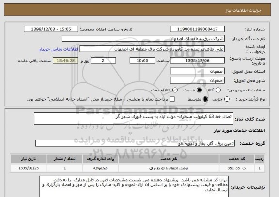 استعلام اتصال خط 63 کیلوولت منتظری- دولت آباد به پست فیوزی شهر گز