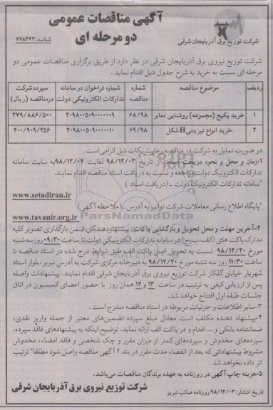 مناقصه عمومی, مناقصه خرید پکیج