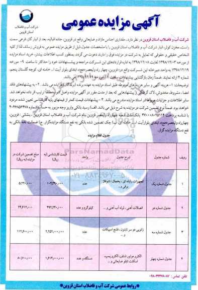 مزایده عمومی, مزایده اجناس مازاد و ضایعاتی...