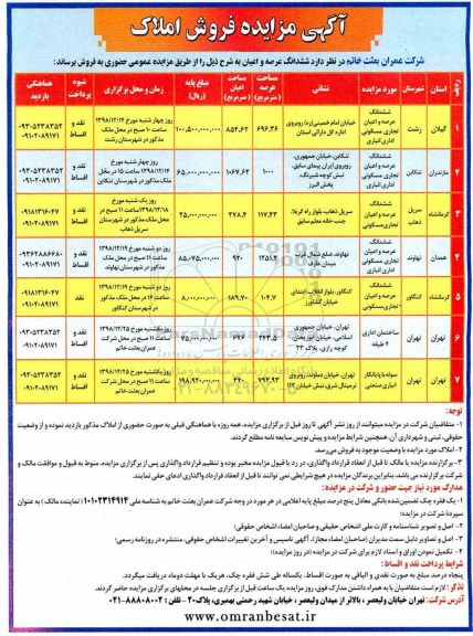 آگهی مزایده مزایده فروش املاک اداری و تجاری و مسکونی