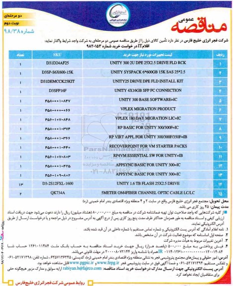 مناقصه ، مناقصه اقلام IT  - نوبت دوم 