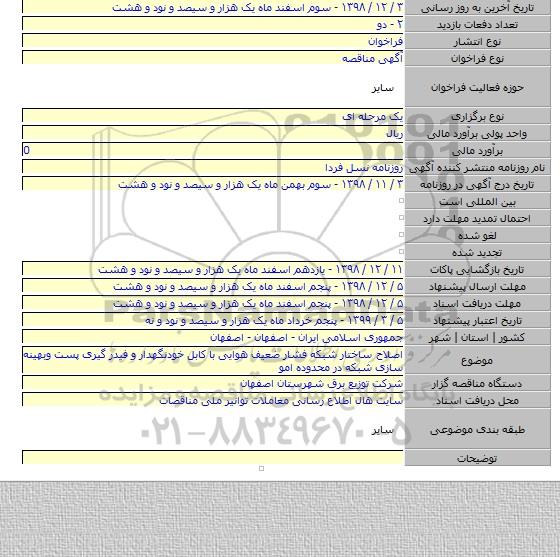 اصلاح ساختار شبکه فشار ضعیف هوایی با کابل خودنگهدار و فیدر گیری پست وبهینه سازی شبکه در  محدوده امو