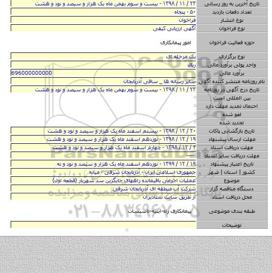 عملیات اجرایی باقیمانده راههای جایگزین سد شهریار (قطعه اول)