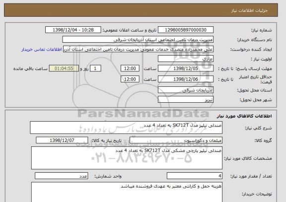 استعلام صندلی نیلپر مدل SK712T به تعداد 4 عدد
