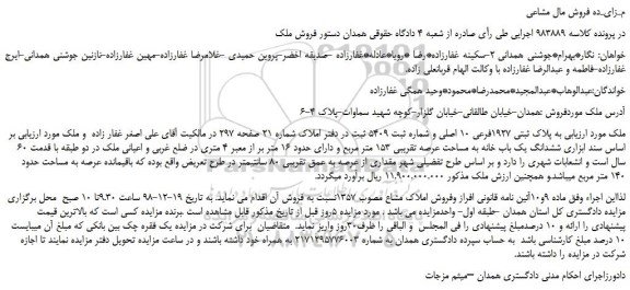 مزایده، مزایده فروش ملک  به پلاک ثبتی 1927فرعی 10 اصلی 