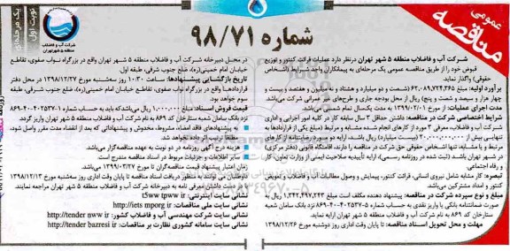مناقصه، مناقصه واگذاری عملیات قرائت کنتور و توزیع قبوض