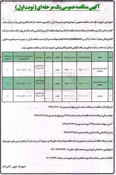 مناقصه , مناقصه اجرای عملیات کف سازی