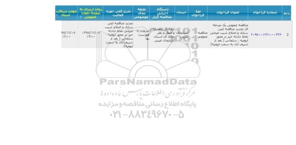 مناقصه ایمن سازی و اصلاح شیب عرضی 