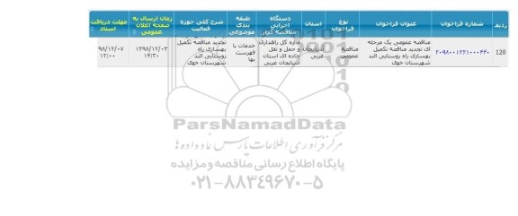 مناقصه ، مناقصه تکمیل بهسازی راه روستایی 