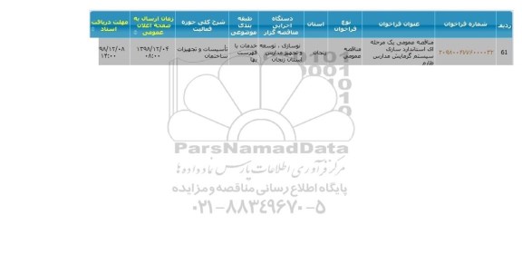  مناقصه عمومی یک مرحله ای استانداردسازی سیستم 