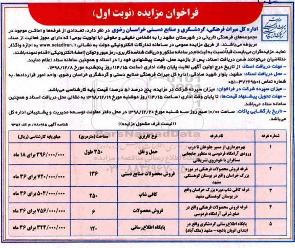 مزایده ، فراخوان مزایده تعدادی از غرفه ها و اماکن 