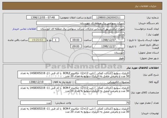 استعلام اکزیلری سوئیچ (کنتاکت کمکی ) تایپ 12+12- مکانیزم BCM-F  با کد فنی 11- 1HSB305218 به تعداد 50 عدد و پامرغی متصل به اکزیلری سوئیچ به تعداد 20 عدد  