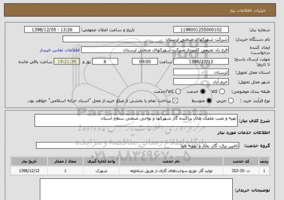 استعلام تهیه و نصب علمک های پراکنده گاز شهرکها و نواحی صنعتی سطح استان