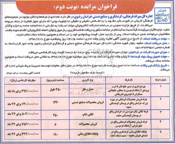 مزایده ، فراخوان مزایده تعدادی از غرفه ها و اماکن - نوبت دوم