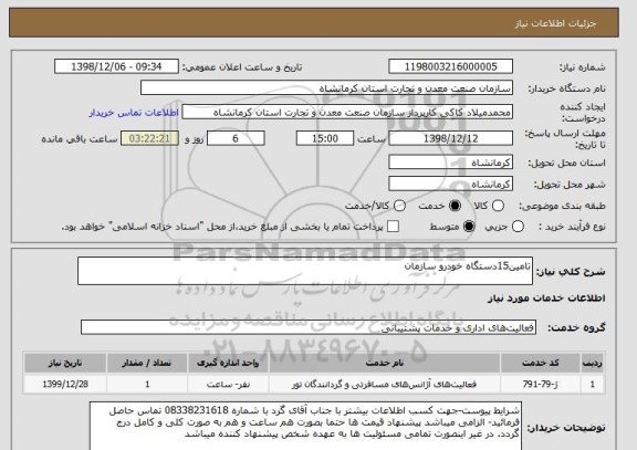 استعلام تامین15دستگاه خودرو سازمان