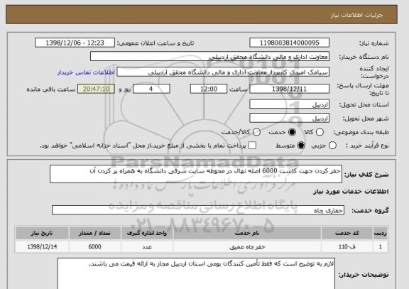 استعلام حفر کردن جهت کاشت 6000 اصله نهال در محوطه سایت شرقی دانشگاه به همراه پر کردن آن