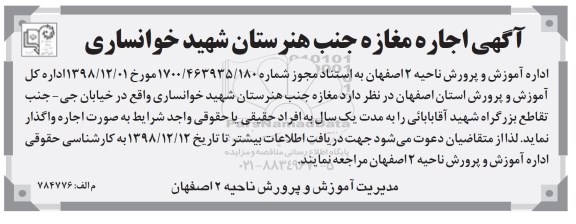 مزایده, مزایده اجاره مغازه
