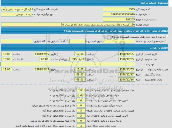 مزایده، مزایده فروش 150 کیسه ذغال بازداشتی