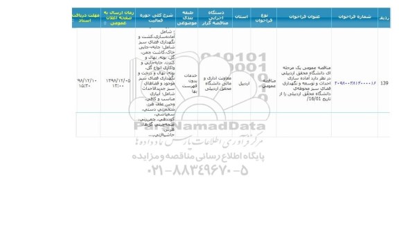 مناقصه,مناقصه آماده سازی احداث و توسعه و نگهداری فضای سبز 