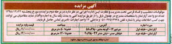 مزایده مزایده اجاره دو واحد آپارتمان