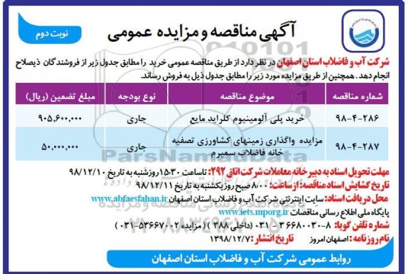مزایده ، مزایده واگذاری زمین های کشاورزی