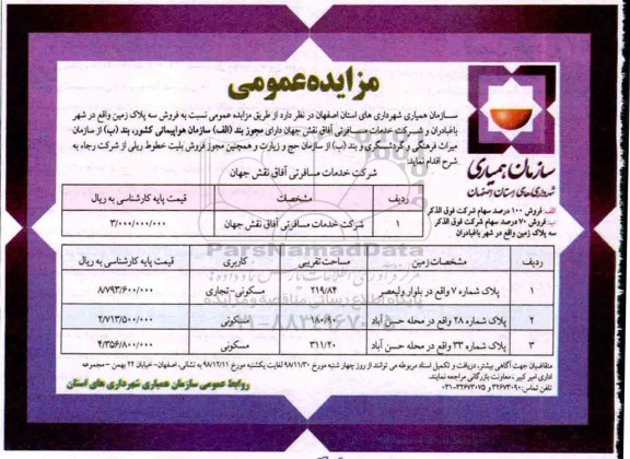 مزایده مزایده فروش سه پلاک زمین کاربری مسکونی 