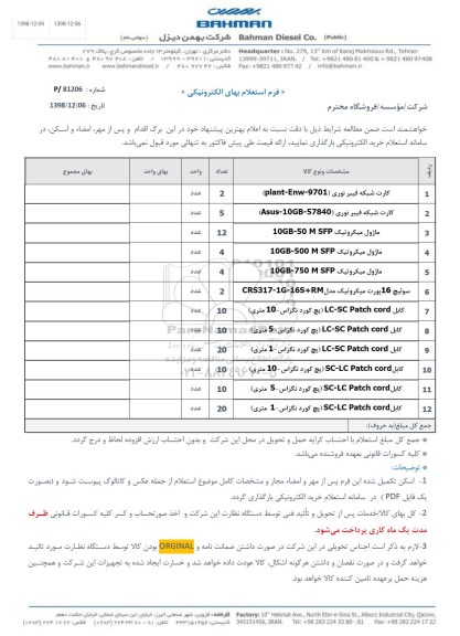 استعلام کارت شبکه فیبرنوری ...