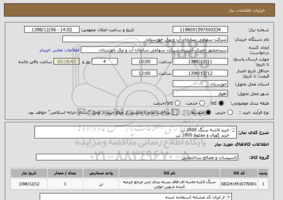 استعلام خرید لاشه سنگ 2000 تن
خرید کوپال و مخلوط 1800 تن 
خرید آهک  150 تن
