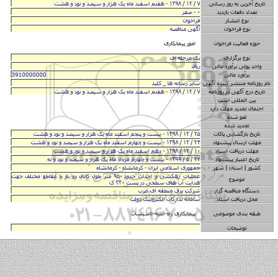 عملیات زهکشی و احداث حدود ۹۵۰ متر طول کانال رو باز با مقاطع مختلف جهت هدایت آب های سطحی در پست ۲۳۰ ک