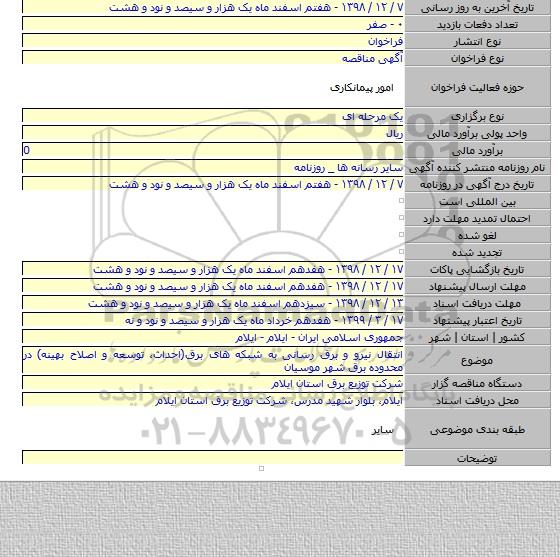 انتقال نیرو و برق رسانی به شبکه های برق(احداث، توسعه و اصلاح بهینه) در محدوده برق شهر موسیان