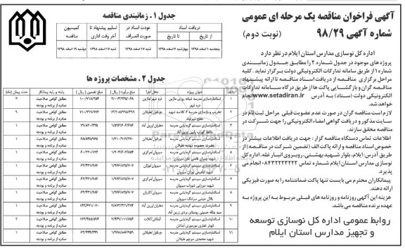 آگهی فراخوان مناقصه , مناقصه استانداردسازی مدرسه شبانه روزی و ...  - نوبت دوم