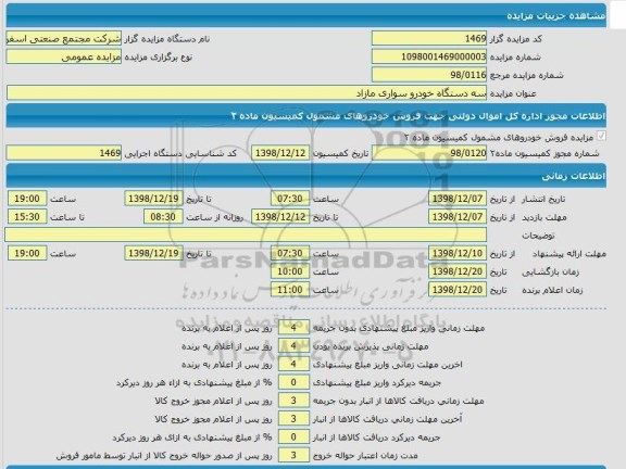 مزایده , مزایده  سه دستگاه خودرو سواری مازاد 