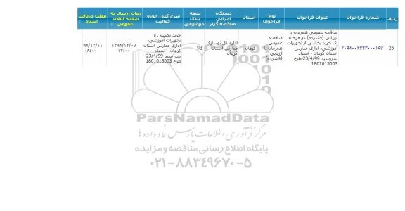 مناقصه, مناقصه  خرید بخشی از تجهیزات آموزشی- اداری مدارس  