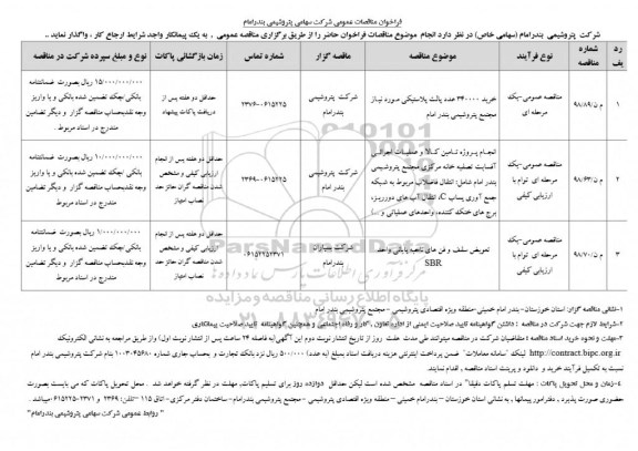 مناقصه، مناقصه خرید 340000 عدد پالت پلاستیکی مورد نیاز و... 