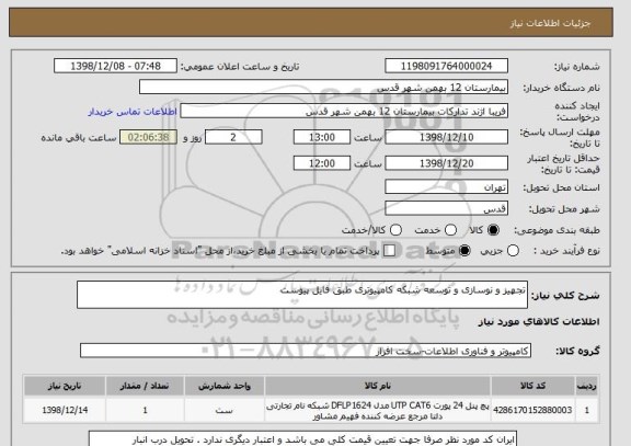 استعلام تجهیز و نوسازی و توسعه شبکه کامپیوتری طبق فایل پیوست