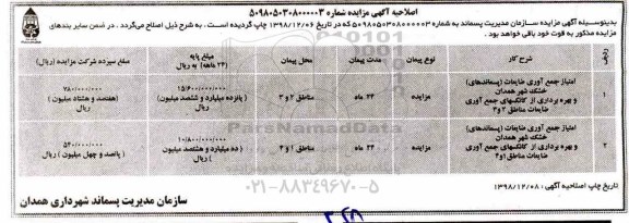 اصلاحیه فراخوان، فراخوان امتیاز جمع آوری ضایعات و...