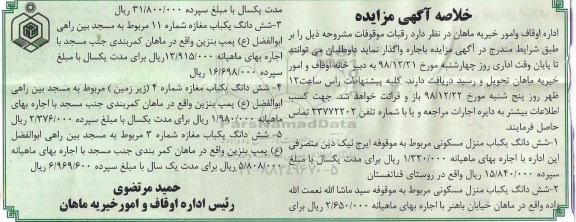 مزایده مزایده ششدانگ یکباب منزل مسکونی 