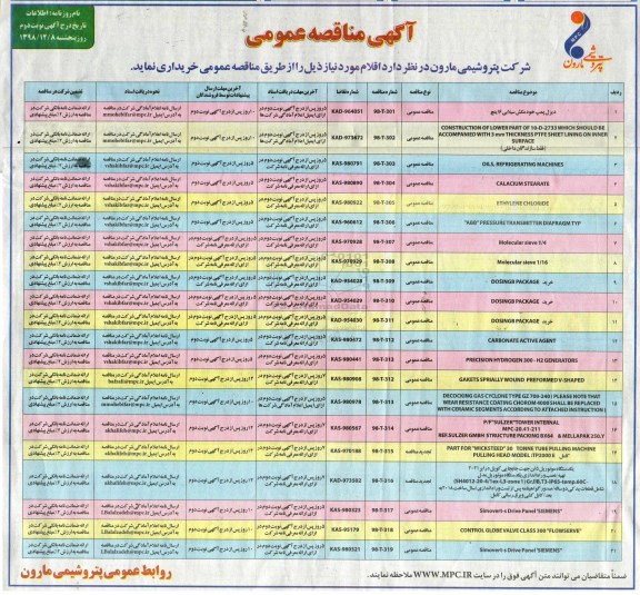 مناقصه ، مناقصه دیزل پمپ خودمکش نوبت دوم