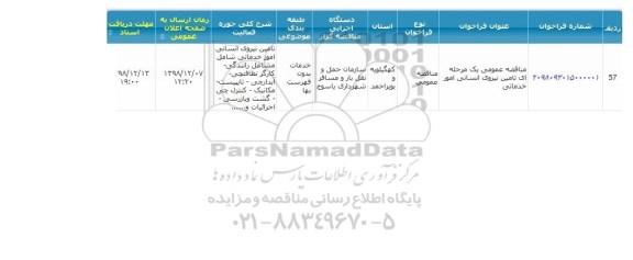 مناقصه عمومی یک مرحله ای تامین نیروی انسانی