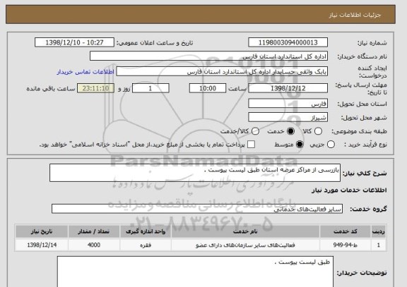استعلام بازرسی از مراکز عرضه استان طبق لیست پیوست .