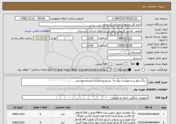 استعلام  دیگ چلو پز و خورشت پزی به  شرح مشخصات لیست پیوستی