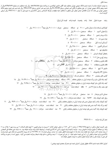 مزایده، مزایده فروش کولرگازی ایستاده مارک جنرال مکس 60000 و...
