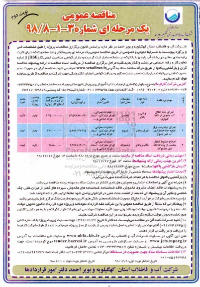 مناقصه , مناقصه اجرای خط انتقال آب ...نوبت دوم 