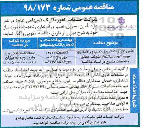 مناقصه عمومی ,مناقصه تامین تجهیزات، تحویل، نصب و راه اندازی بهبود تهویه ساختمان شرکت