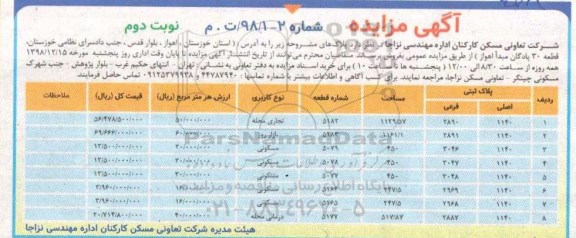 آگهی مزایده مزایده فروش پلاک های کاربری مسکونی و تجاری نوبت دوم