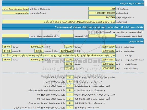 مزایده  فروش لوازم و قطعات بازیافتی اتومبیل های تصادفی خسارت دیده 