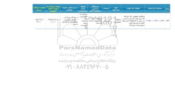 مناقصه  بازسازی خسارت ناشی از سیل به کانال های آببر 