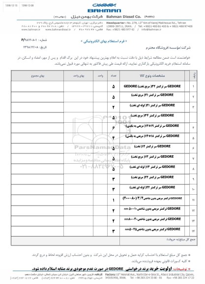 استعلام، استعلام GEDORE سرترکمتر ...