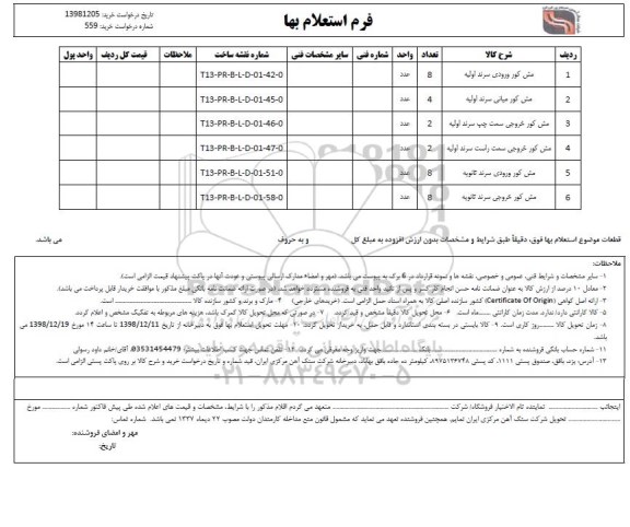 استعلام مش کور ورودی سرند اولیه....
